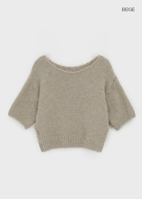 Linka Layered Boat Neck Short Sleeve Wool Knit