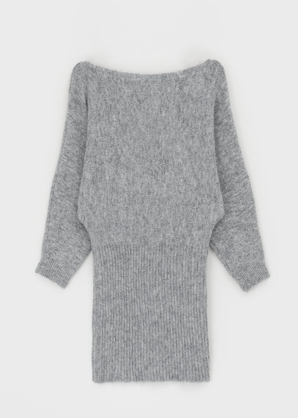 Lenge One-shoulder Loose-fit Knit Mini Dress (Belt Set)