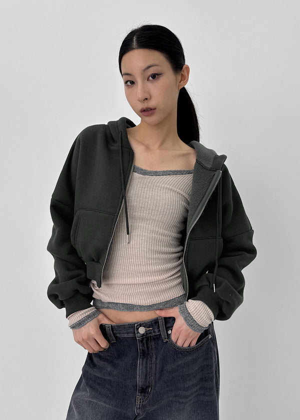 Relburn Boa Fleece Crop Hooded Zip-up