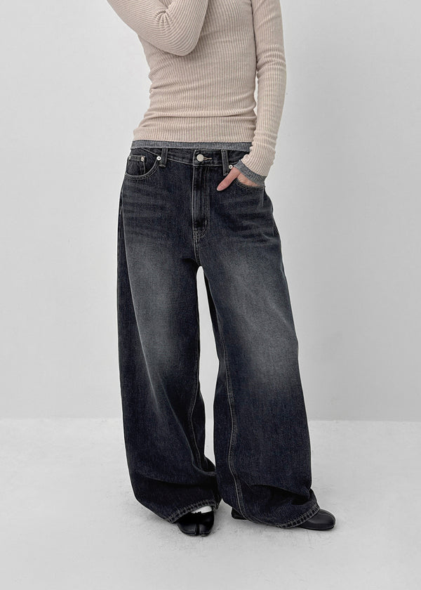 Takuta Washed Wide Fleece Denim Pants