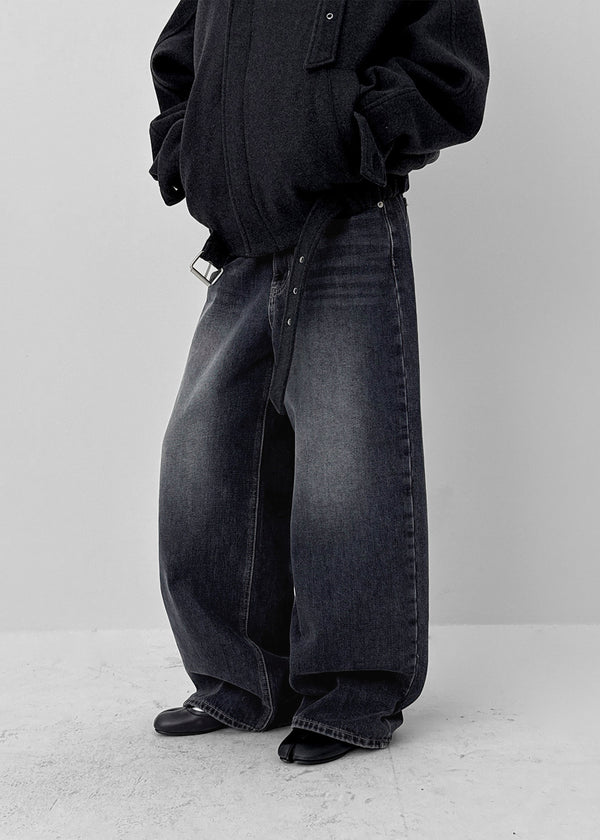 Takuta Washed Wide Fleece Denim Pants