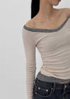 Jemper V-neck Cutout Ribbed Knit Long-sleeve Tee (33% Wool)