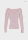 Jemper V-neck Cutout Ribbed Knit Long-sleeve Tee (33% Wool)