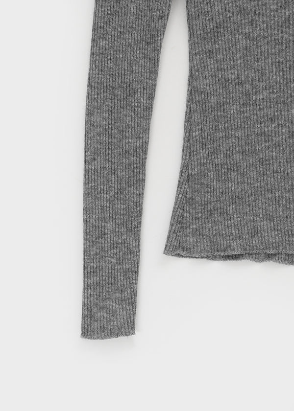 Jemper V-neck Cutout Ribbed Knit Long-sleeve Tee (33% Wool)