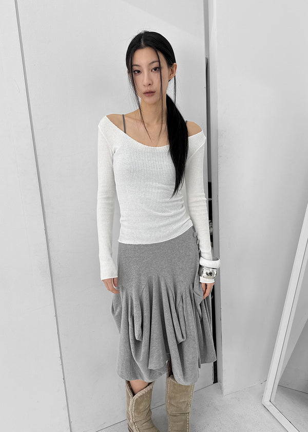 Jemper V-neck Cutout Ribbed Knit Long-sleeve Tee (33% Wool)