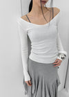 Jemper V-neck Cutout Ribbed Knit Long-sleeve Tee (33% Wool)