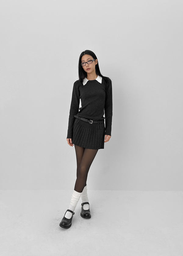 Jetf Pleated Knit Mini Dress (Belt Set)