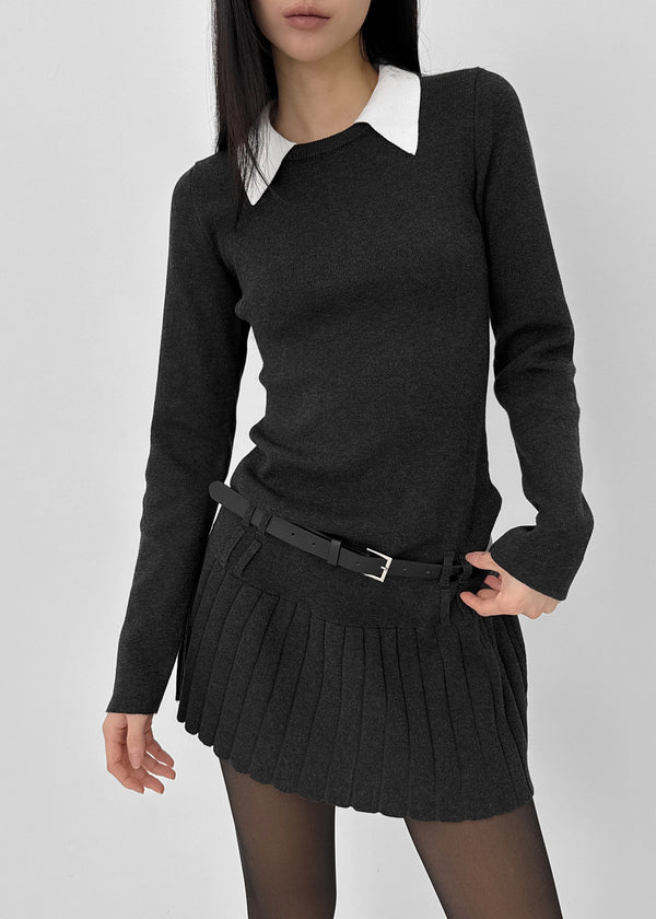Jetf Pleated Knit Mini Dress (Belt Set)