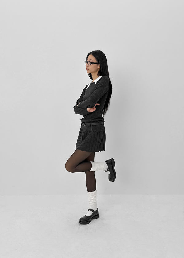 Jetf Pleated Knit Mini Dress (Belt Set)