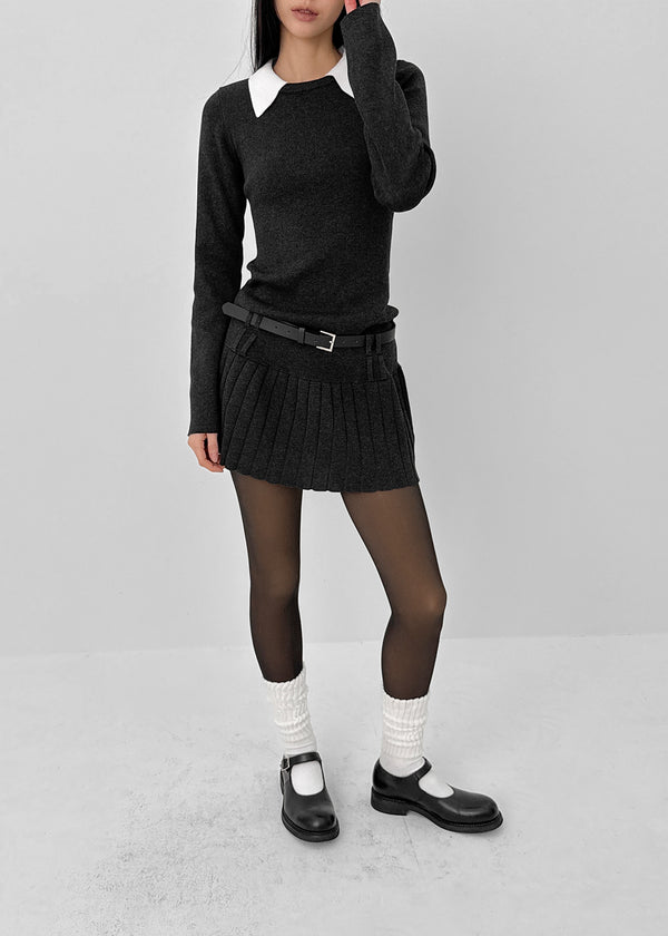 Jetf Pleated Knit Mini Dress (Belt Set)