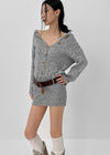 Pushu Cable Button Knit Mini Dress (Belt Set)