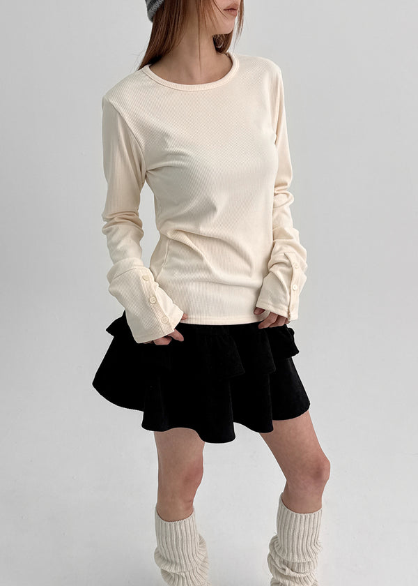 Shedo Fleece Ribbed Button Long Sleeve T-shirt