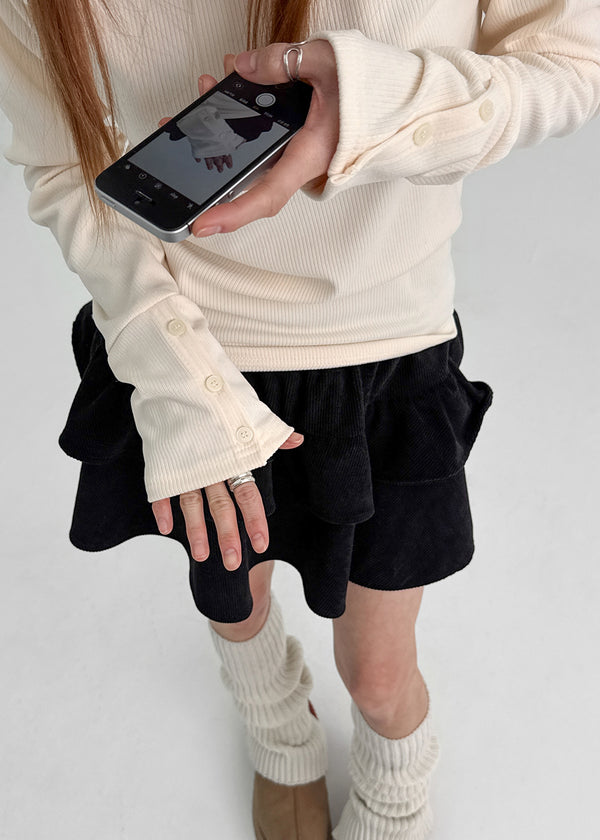 Shedo Fleece Ribbed Button Long Sleeve T-shirt