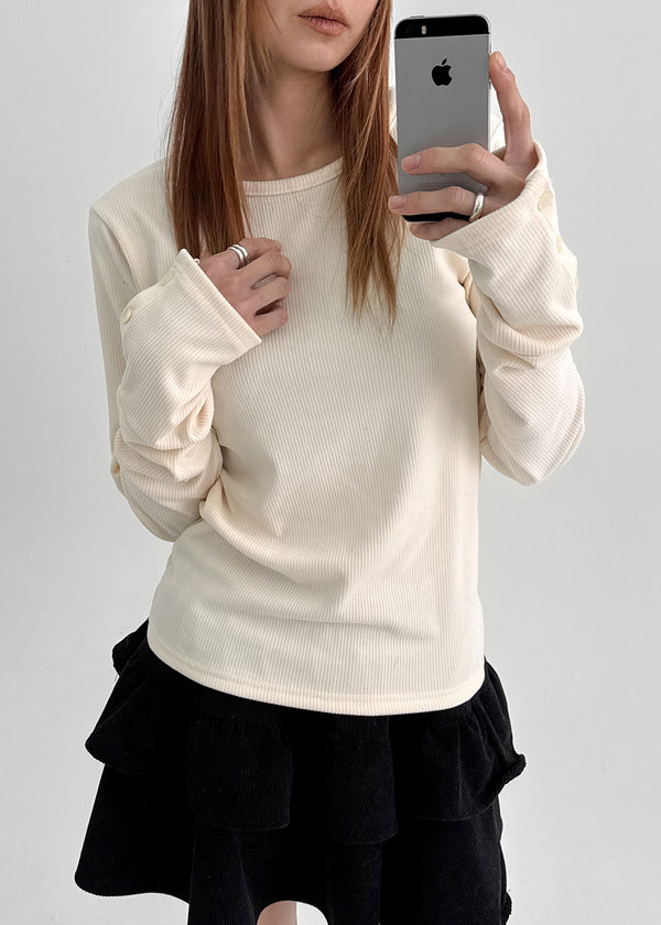 Shedo Fleece Ribbed Button Long Sleeve T-shirt