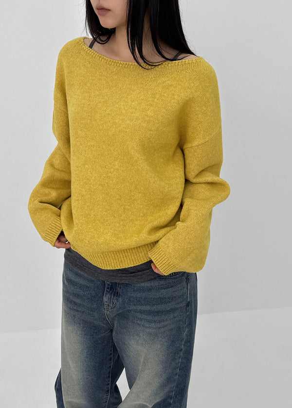 Weboying Boat Neck Wool Knit