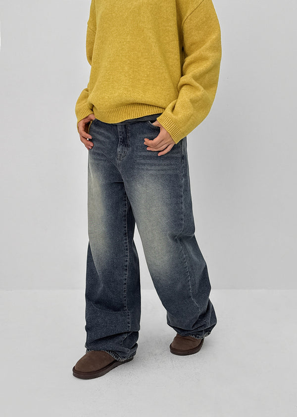 Puko Fleece Washed Wide Denim Pants