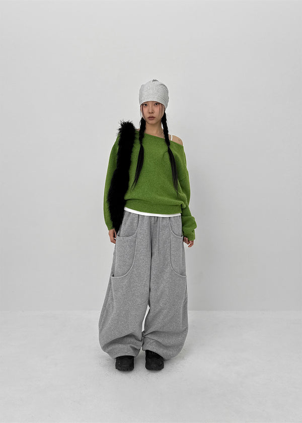 (UNISEX) Wicket Cut Balloon Fleece Wide Banding Pants