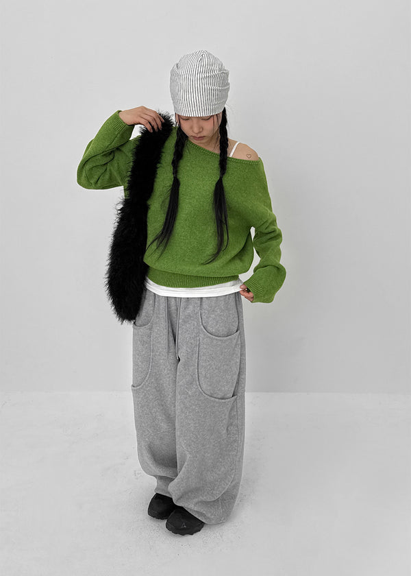 (UNISEX) Wicket Cut Balloon Fleece Wide Banding Pants