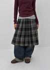 Nushin Outer Fleece Banding Pleated Check Midi Skirt