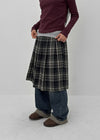 Nushin Outer Fleece Banding Pleated Check Midi Skirt