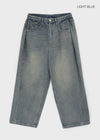 (UNISEX) Puening Pintuck Washed Wide Denim Pants