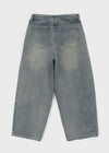 (UNISEX) Puening Pintuck Washed Wide Denim Pants