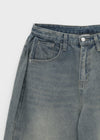 (UNISEX) Puening Pintuck Washed Wide Denim Pants