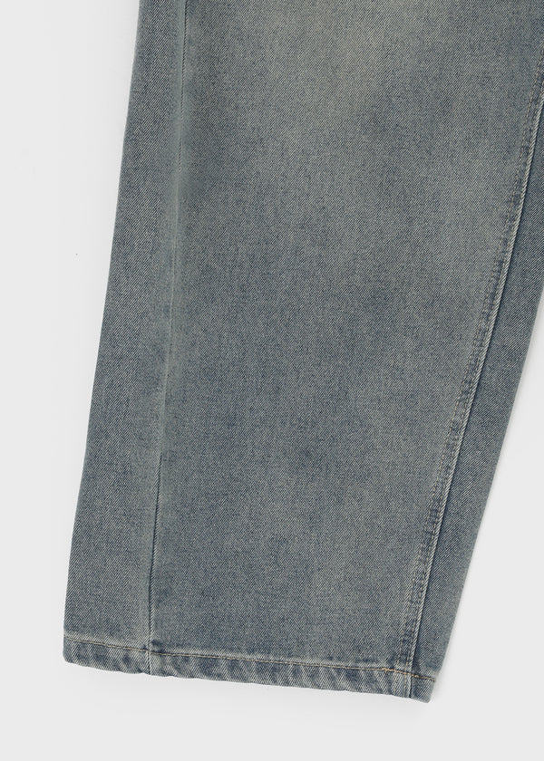 (UNISEX) Puening Pintuck Washed Wide Denim Pants