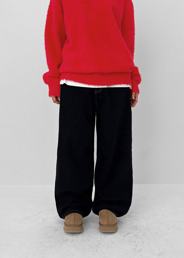Somal Raised Fleece Wide Denim Pants
