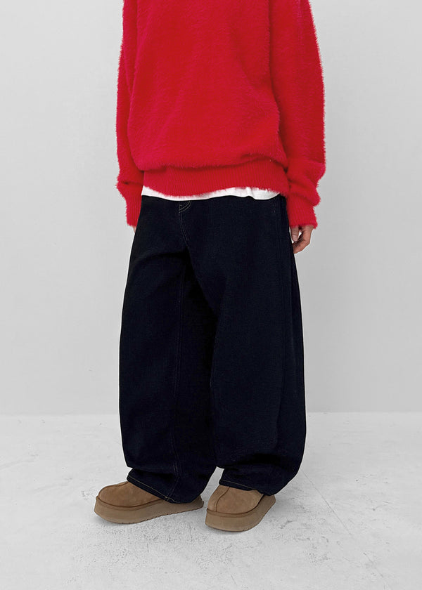 Somal Raised Fleece Wide Denim Pants