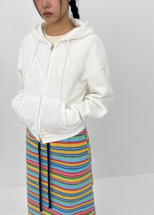 Tolic Embroidery Fleece Two-way Hooded Zip-up