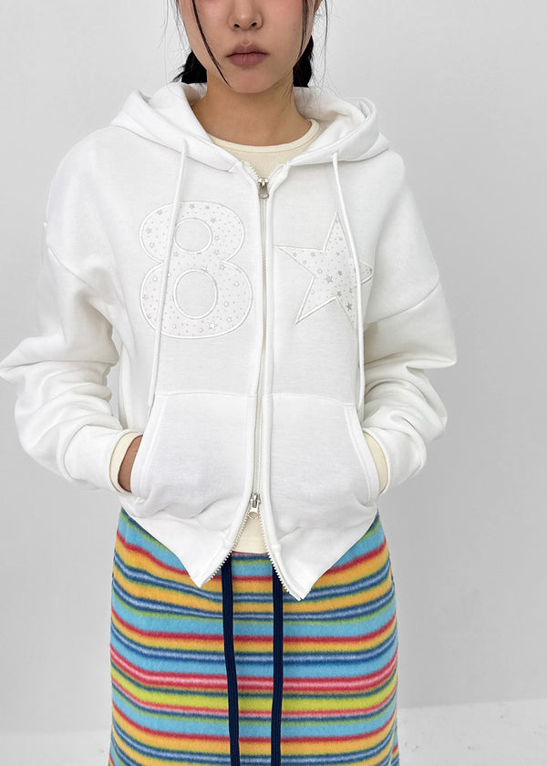 Tolic Embroidery Fleece Two-way Hooded Zip-up