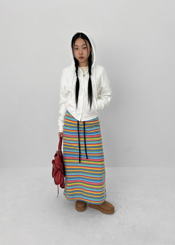 Curie Stripe Fleece Banding Long Skirt