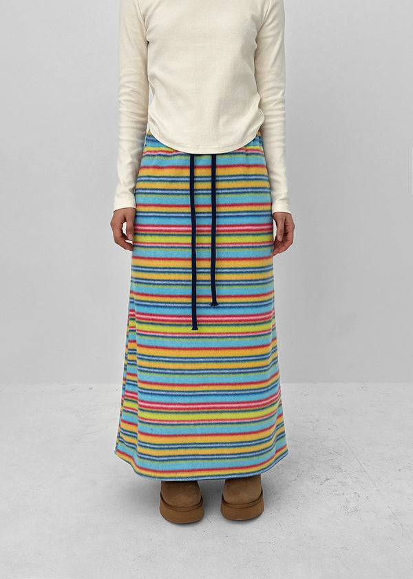 Curie Stripe Fleece Banding Long Skirt