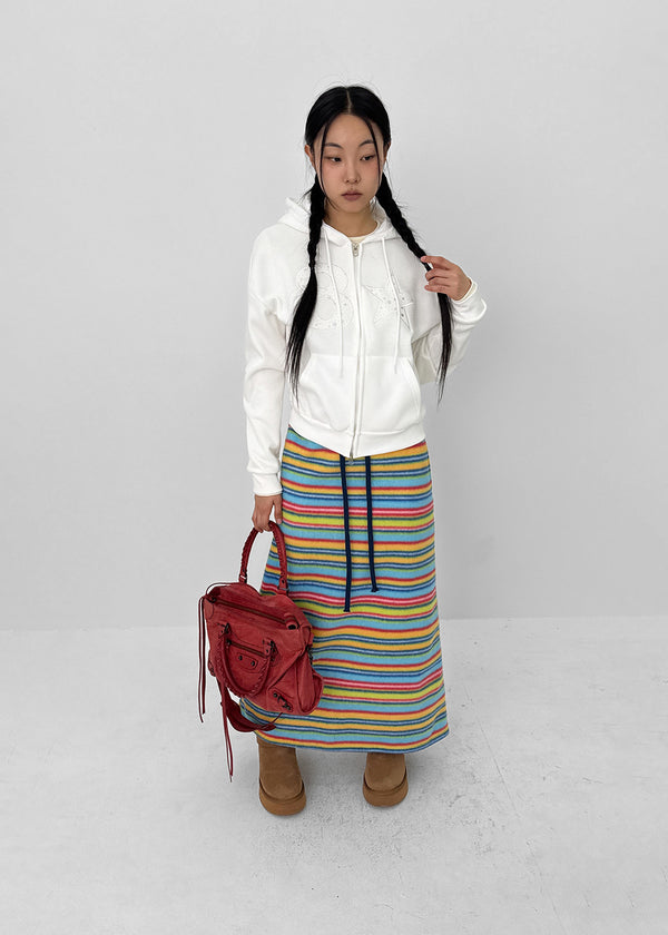 Curie Stripe Fleece Banding Long Skirt