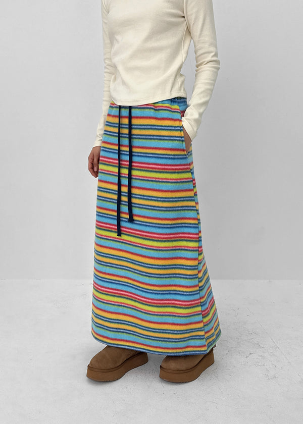 Curie Stripe Fleece Banding Long Skirt