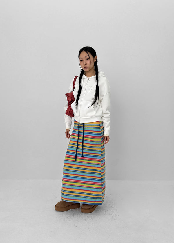 Curie Stripe Fleece Banding Long Skirt