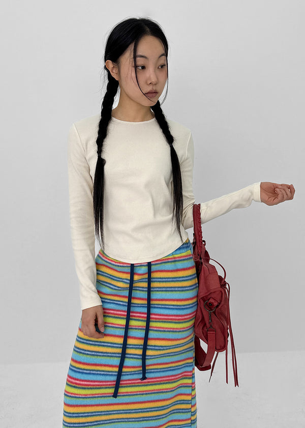 Curie Stripe Fleece Banding Long Skirt