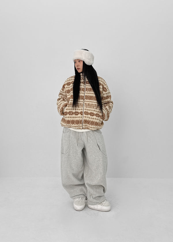 (UNISEX) Wicket Cut Balloon Fleece Wide Banding Pants