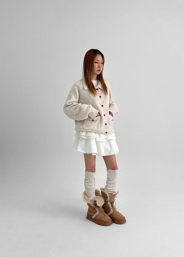 Minoko High-neck Pocket Wool Knit Cardigan