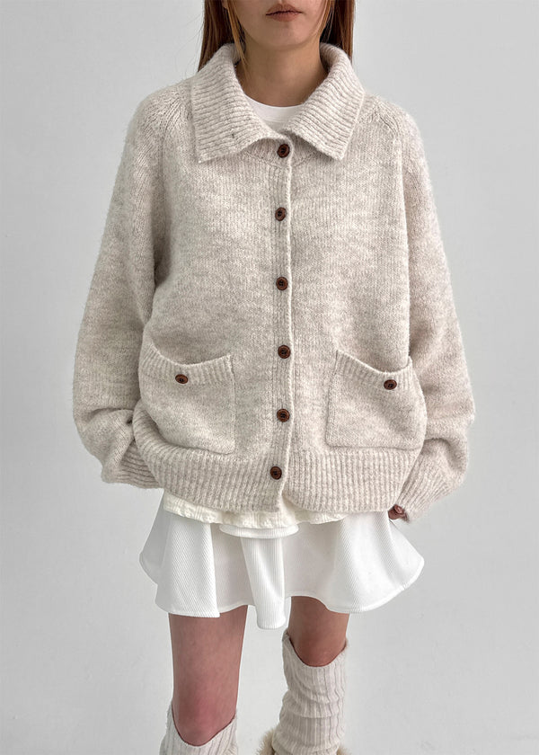 Minoko High-neck Pocket Wool Knit Cardigan