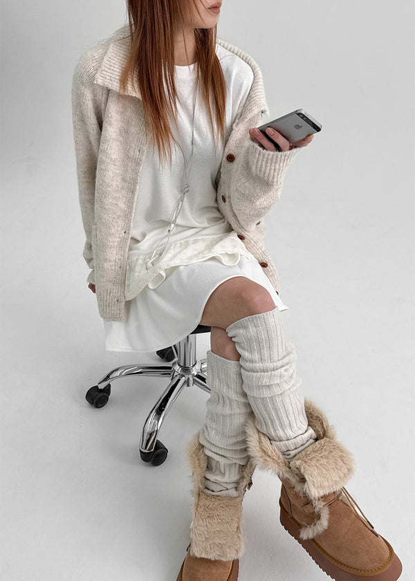 Minoko High-neck Pocket Wool Knit Cardigan