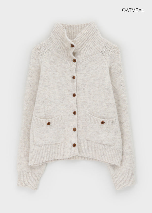 Minoko High-neck Pocket Wool Knit Cardigan