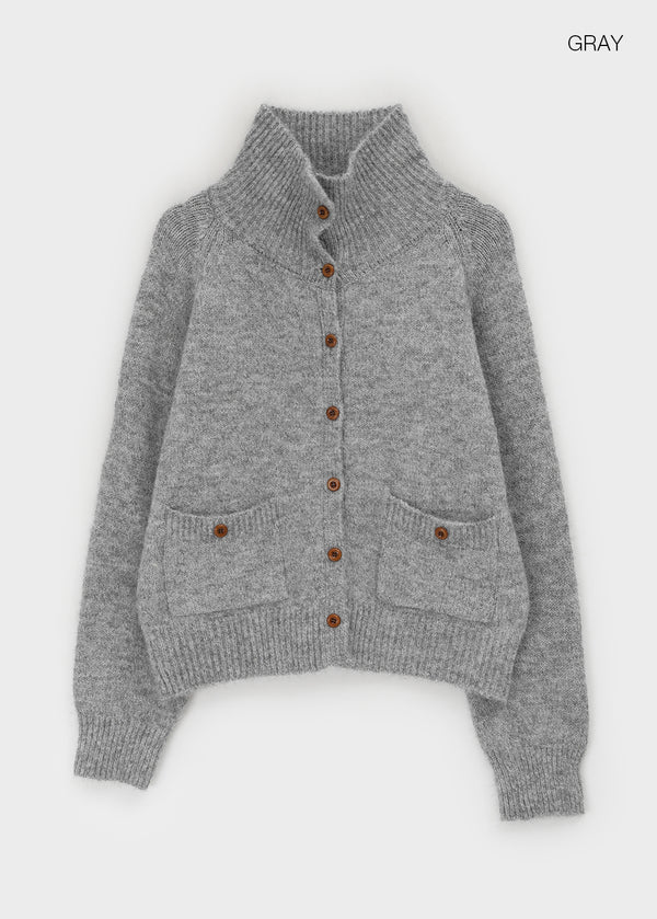 Minoko High-neck Pocket Wool Knit Cardigan