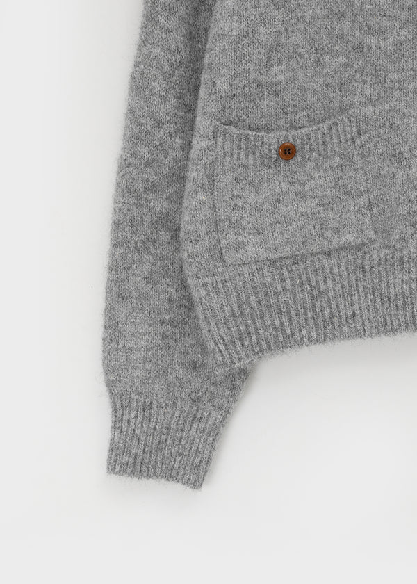 Minoko High-neck Pocket Wool Knit Cardigan