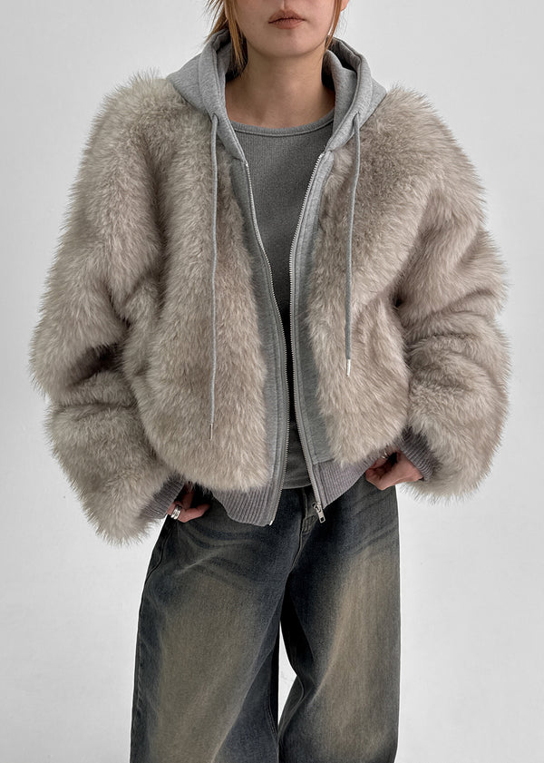 Hazelley Fur Hooded Zip-up