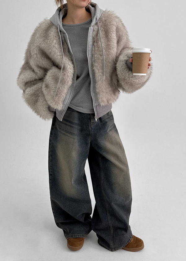 Hazelley Fur Hooded Zip-up