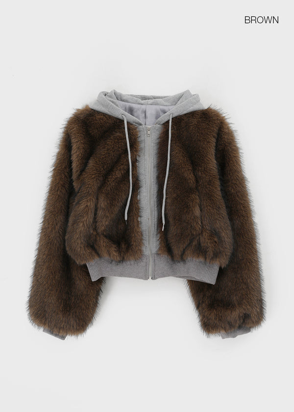Hazelley Fur Hooded Zip-up