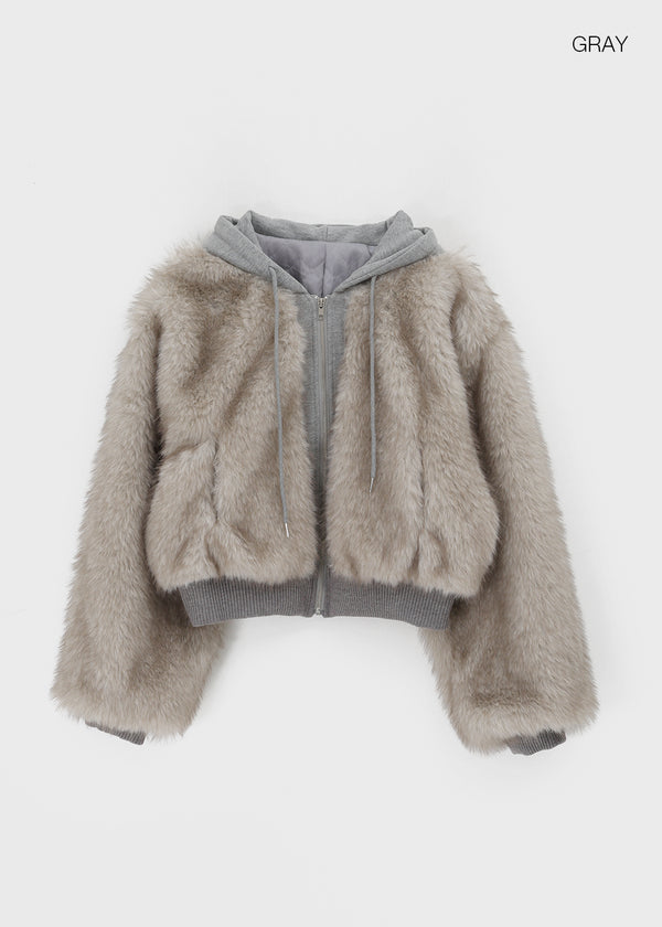 Hazelley Fur Hooded Zip-up