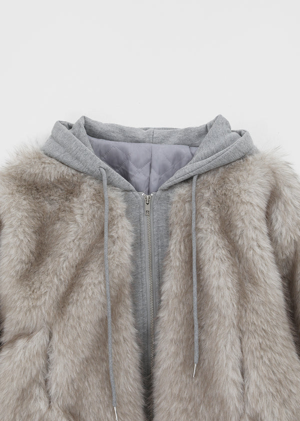 Hazelley Fur Hooded Zip-up